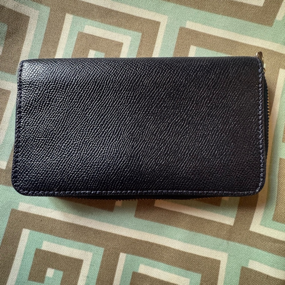 Coach Navy Pebbled Leather Zip Wallet Gold Finishes Card Pocket Card clutch bag - Picture 6 of 12